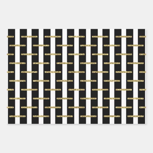 Zwart Goud Gestreepte Verpakking Papier Blad Set v Inpakpapier Vel (Voorkant)