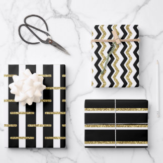 Zwart Goud Gestreepte Verpakking Papier Blad Set v Inpakpapier Vel