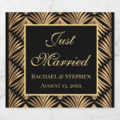 Zwart Goud Gewoon Getrouwd Art Deco Gatsby Bruilof Likeurfles Etiket (Enkel label)