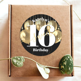 Zwart Goud Girly Luxe Sweet 16 Verjaardagsballonne Ronde Sticker