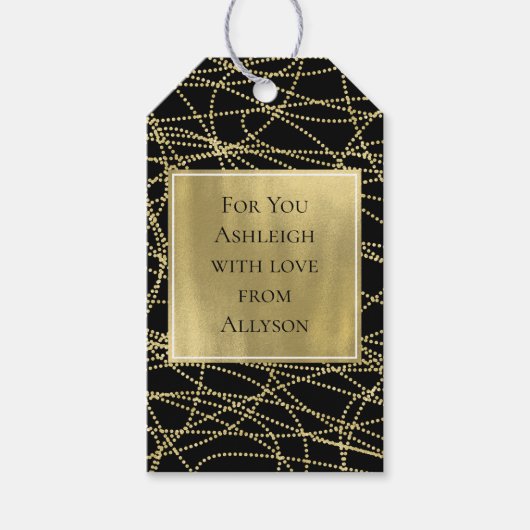 Zwart Goud Glam Abstract Bruiloftsfeest Cadeaulabel (Voorkant)