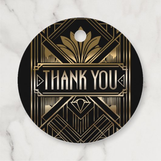 Zwart & Goud Glam Art Deco Bruiloft Bedankjes Labels (Achterkant)