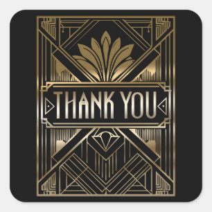 Zwart & Goud Glam Art Deco Bruiloft Vierkante Sticker