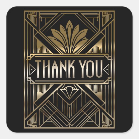 Zwart & Goud Glam Art Deco Bruiloft Vierkante Sticker (Voorkant)