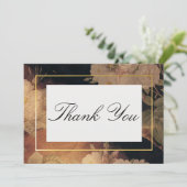 Zwart & Goud  Glam Bloemen Bruiloft Bedankkaart (Staand voorkant)