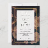 Zwart & Goud  Glam Bloemen Bruiloft Kaart (Voorkant)