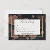 Zwart & Goud  Glam Bloemen RSVP Kaartje (Voorkant)