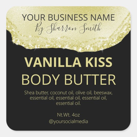 Zwart Goud Glam Glitter Agaat Product Jar Labels (Voorkant)