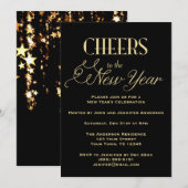 Zwart Goud Glamour Oudejaarsavond Feest Kaart (Voorkant / Achterkant)