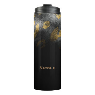 Zwart Goud Glamoureuze Cheetah Luipaard Print Cust Thermosbeker