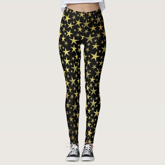 zwart+goud, glanzend, helder, ster, kleur, decorat leggings (Voorkant)