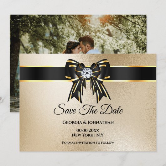 Zwart goud glinster DIY foto elegant chic luxe Save The Date (Voorkant / Achterkant)