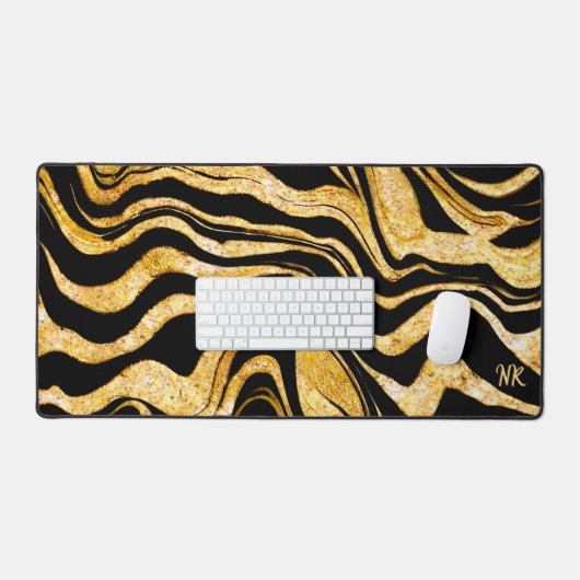 Zwart & goud glinsterend zebra-add-monogram abstra bureaumat (Keyboard & Muis)