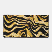 Zwart & goud glinsterend zebra-add-monogram abstra bureaumat (Voorkant)