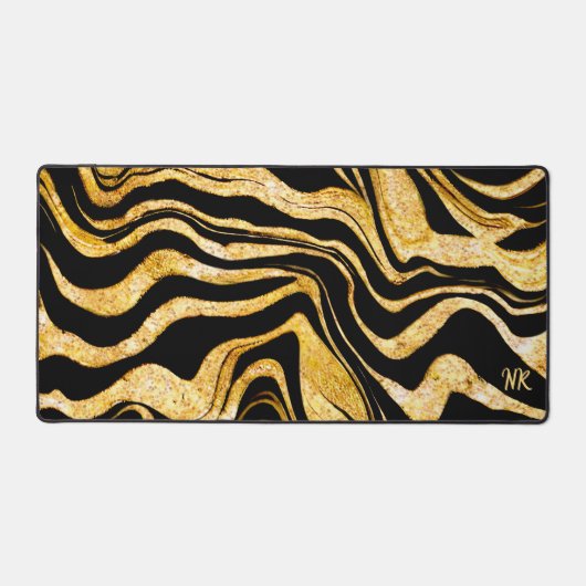 Zwart & goud glinsterend zebra-add-monogram abstra bureaumat (Voorkant)