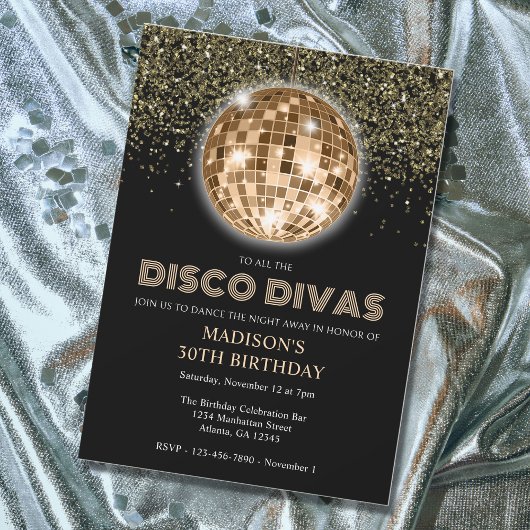 Zwart Goud Glitter 30e Verjaardag Disco Party Kaart