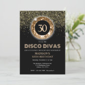 Zwart Goud Glitter 30e Verjaardag Disco Party Kaart (Staand voorkant)