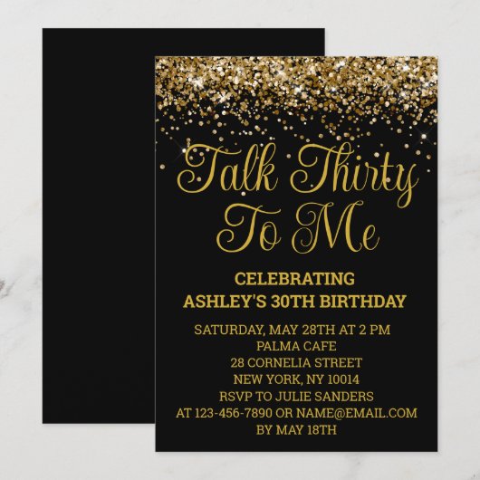 Zwart Goud Glitter 30e Verjaardag Talk Dertig Naar Kaart (Voorkant / Achterkant)