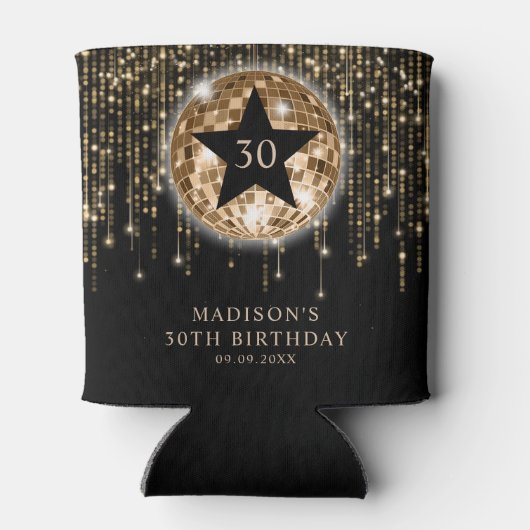 Zwart Goud Glitter 30e verjaardag vieringen Blikjeskoeler (Achterkant)