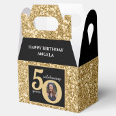 Zwart & Goud Glitter 50 Vijftig jaar 50ste verjaar Bedankdoosjes (Geopend)