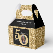 Zwart & Goud Glitter 50 Vijftig jaar 50ste verjaar Bedankdoosjes (Voorkant Zijde)