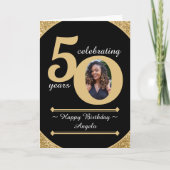 Zwart & Goud Glitter 50 Vijftig jaar 50ste verjaar Bedankkaart (Voorkant)