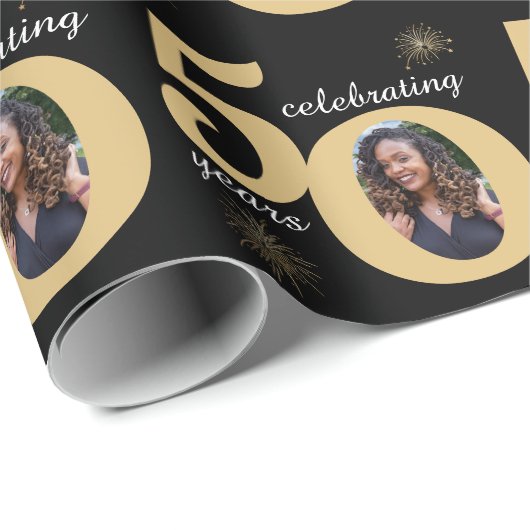 Zwart & Goud Glitter 50 Vijftig jaar 50ste verjaar Cadeaupapier (Rol Hoek)