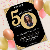 Zwart & Goud Glitter 50 Vijftig jaar 50ste verjaar Kaart
