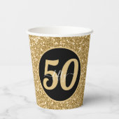 Zwart & Goud Glitter 50 Vijftig jaar 50ste verjaar Papieren Bekers (Achterkant)