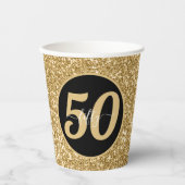 Zwart & Goud Glitter 50 Vijftig jaar 50ste verjaar Papieren Bekers (Voorkant)