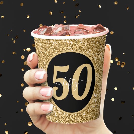 Zwart & Goud Glitter 50 Vijftig jaar 50ste verjaar Papieren Bekers