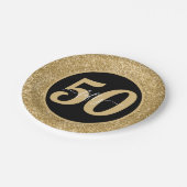 Zwart & Goud Glitter 50 Vijftig jaar 50ste verjaar Papieren Bordje (Gekanteld)