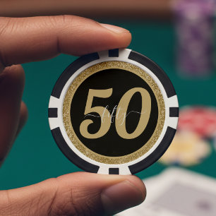 Zwart & Goud Glitter 50 Vijftig jaar 50ste verjaar Poker Chips