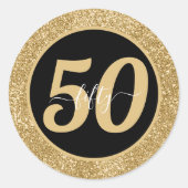 Zwart & Goud Glitter 50 Vijftig jaar 50ste verjaar Ronde Sticker (Voorkant)