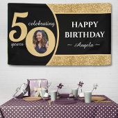 Zwart & Goud Glitter 50 Vijftig jaar 50ste verjaar Spandoek