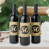 Zwart & Goud Glitter 50 Vijftig jaar 50ste verjaar Wijn Etiket