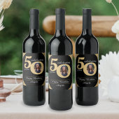 Zwart & Goud Glitter 50 Vijftig jaar 50ste verjaar Wijn Etiket