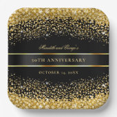 Zwart Goud Glitter 50e Jubileum Papieren Bordje (Voorkant)