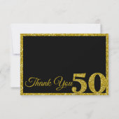 Zwart Goud Glitter 50e Verjaardag Foto Dank u Bedankkaart (Achterkant)
