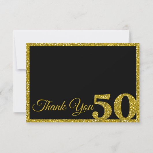 Zwart Goud Glitter 50e Verjaardag Foto Dank u Bedankkaart (Achterkant)