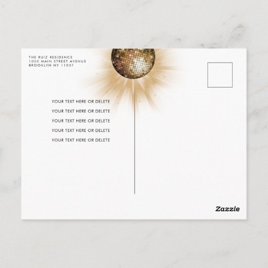 Zwart Goud Glitter 70s Feest Disco Bal Verjaardag Briefkaart (Achterkant)