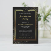 Zwart Goud Glitter Afstudeer Uitnodiging Template (Staand voorkant)