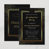 Zwart Goud Glitter Afstudeer Uitnodiging Template (Voorkant / Achterkant)