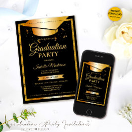 Zwart Goud Glitter Afstudeerfeest Kaart