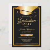 Zwart Goud Glitter Afstudeerfeest Kaart (Voorkant)