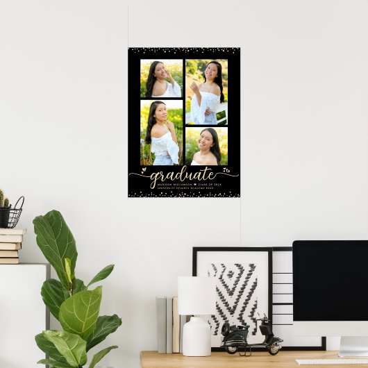 Zwart Goud Glitter Afstuderen 4 Fotoscript Hart Poster (Thuiskantoor)
