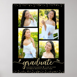 Zwart Goud Glitter Afstuderen 4 Fotoscript Hart Poster