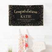 Zwart Goud Glitter Afstuderen Gefeliciteerd Spandoek (Insitu)