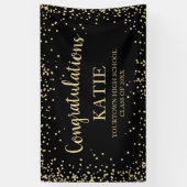 Zwart Goud Glitter Afstuderen Gefeliciteerd Spandoek (Verticaal)