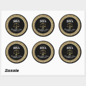 Zwart|Goud Glitter Afstuderen Rechtsgeleerdheid Ronde Sticker (Vel)